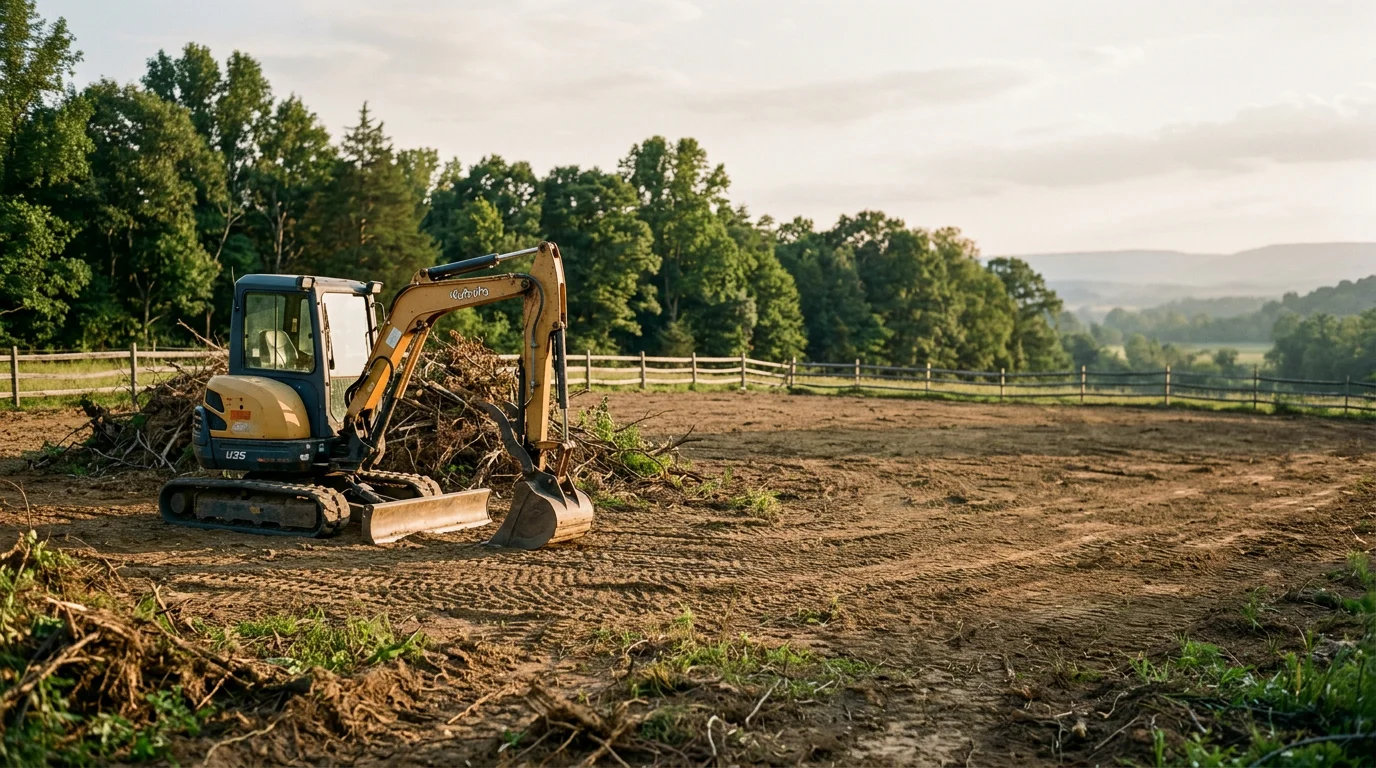 Excavation equipment clearing land for construction