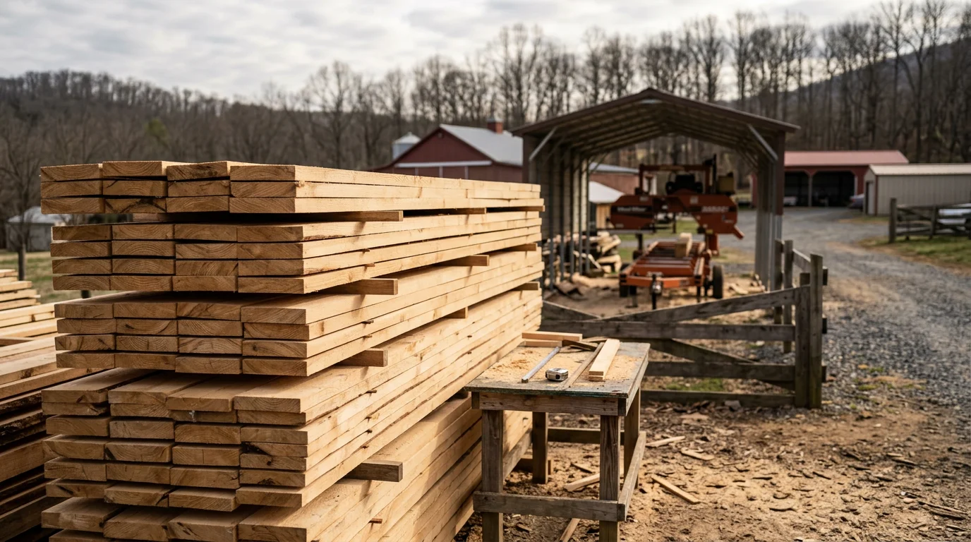Portable sawmill equipment milling logs into custom lumber